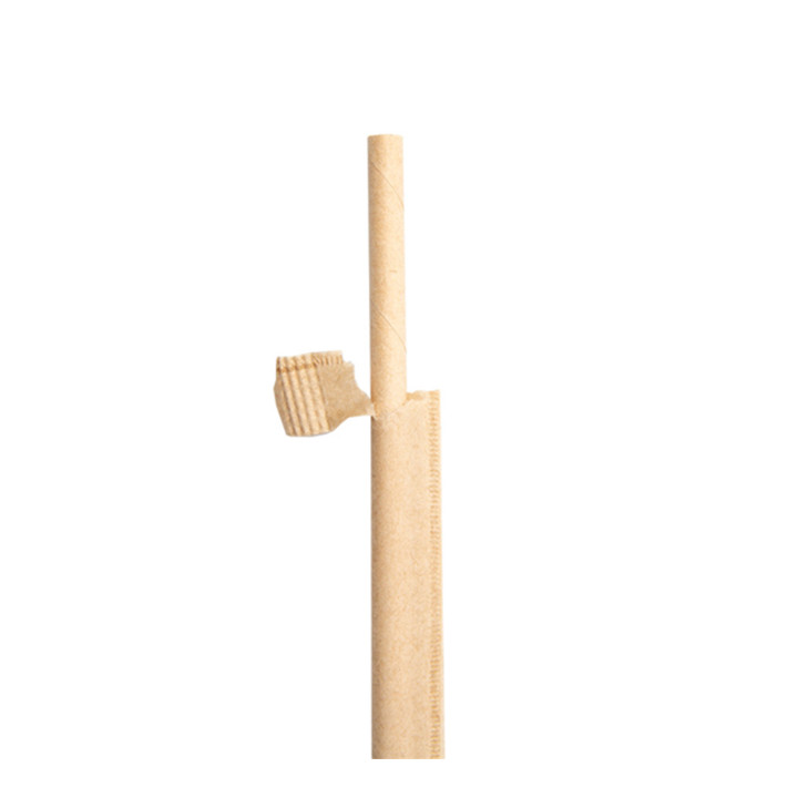 Paper Straw Straight Nature Wrapped With a Kraft Sleeve Ø0,6cm 21cm (250 Units)
