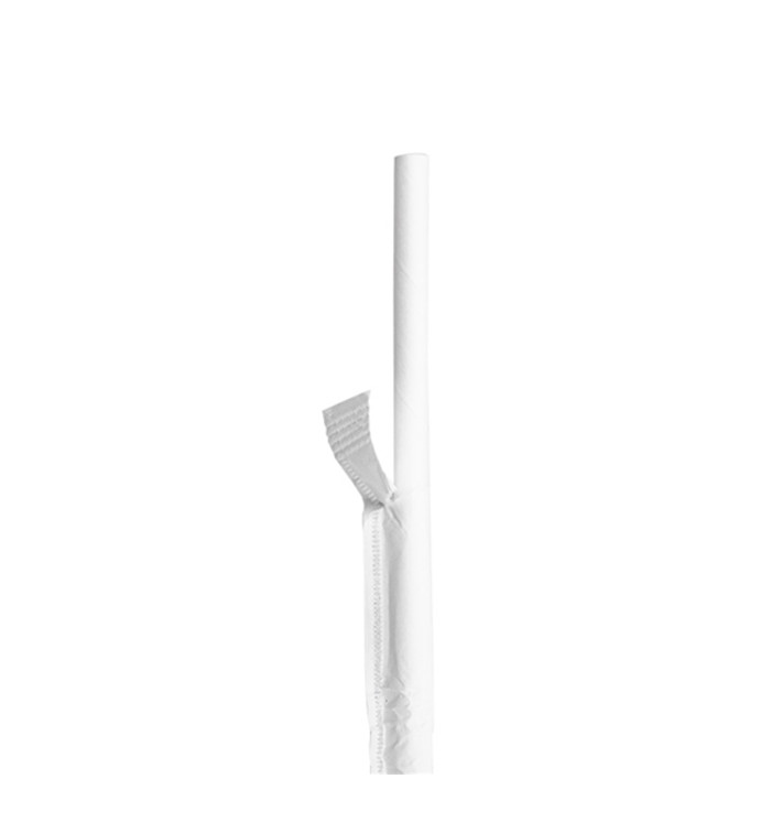 Paper Straw Straight White Wrapped whit a White Sleeve Ø0,6cm 21cm (6000 Units)