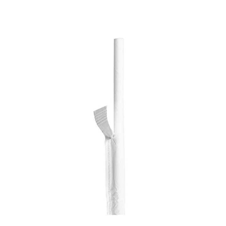 Paper Straw Straight White Wrapped whit a White Sleeve Ø0,6cm 21cm (6000 Units)
