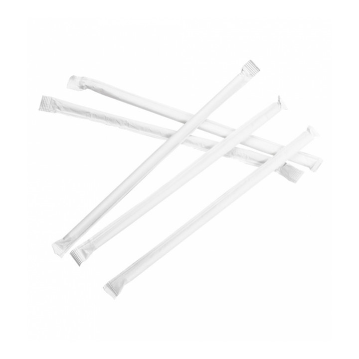 Paper Straw Straight White Wrapped whit a White Sleeve Ø0,6cm 21cm (6000 Units)
