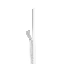 Paper Straw Straight White Wrapped With a White Sleeve Ø0,6cm 21cm (250 Units)
