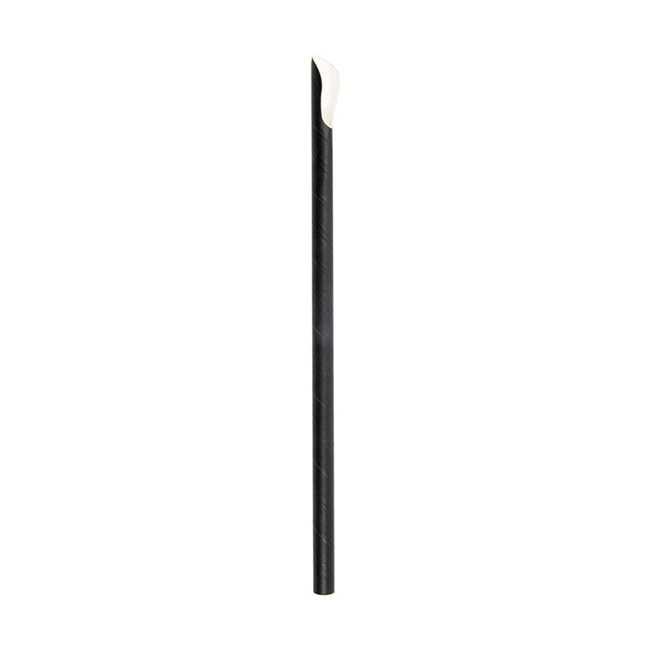 Paper Straw Straight Spoon Black Wrapped White Sleeve Ø0,8cm 21cm (1000 Units)
