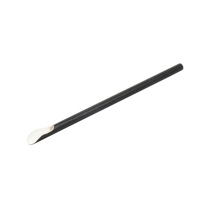 Paper Straw Straight Spoon Black Wrapped White Sleeve Ø0,8cm 21cm (1000 Units)