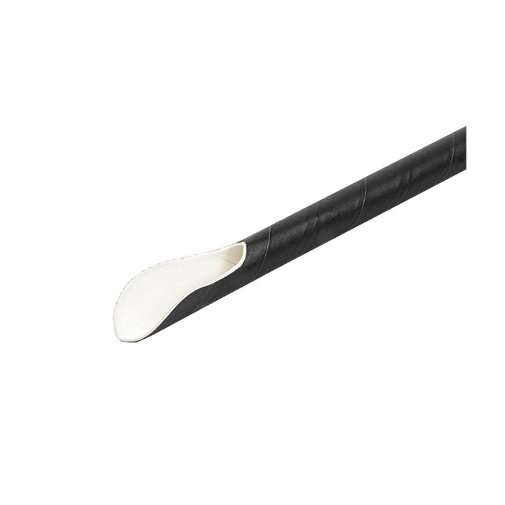 Paper Straw Straight Spoon Black Wrapped White Sleeve Ø0,8cm 21cm (1000 Units)