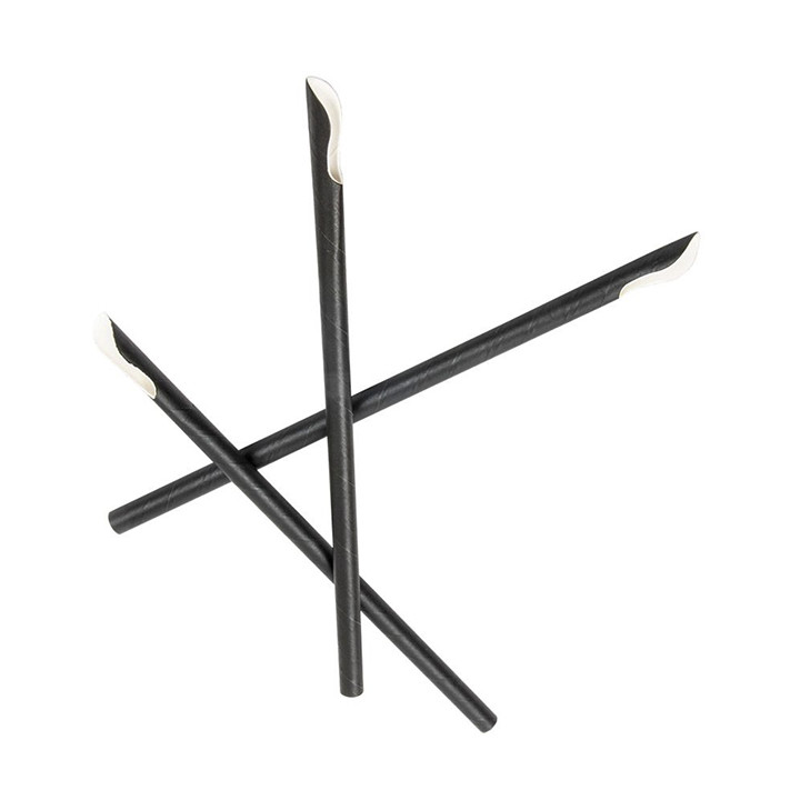 Paper Straw Straight Spoon Black Wrapped White Sleeve Ø0,8cm 21cm (1000 Units)