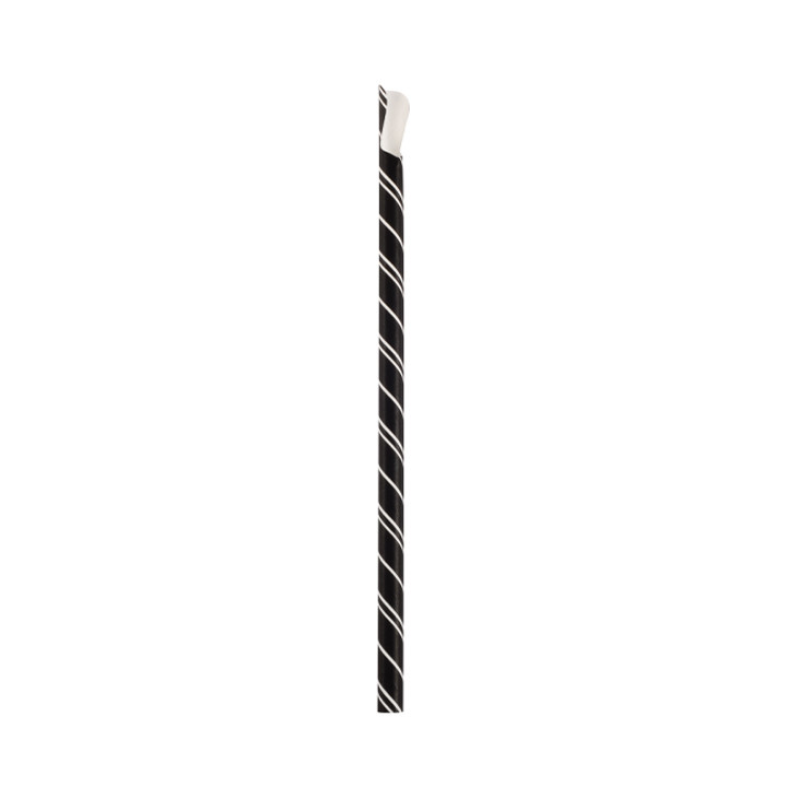 Paper Straw Straight Spoon Black Wrapped White Sleeve Ø0,8cm 21cm (100 Units) 