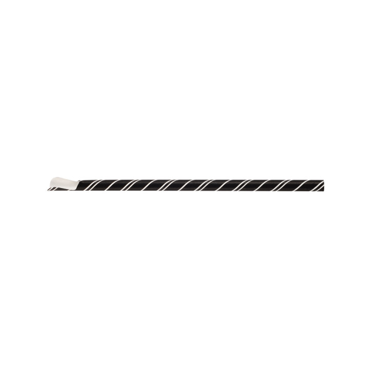 Paper Straw Straight Spoon Black Wrapped White Sleeve Ø0,8cm 21cm (100 Units) 