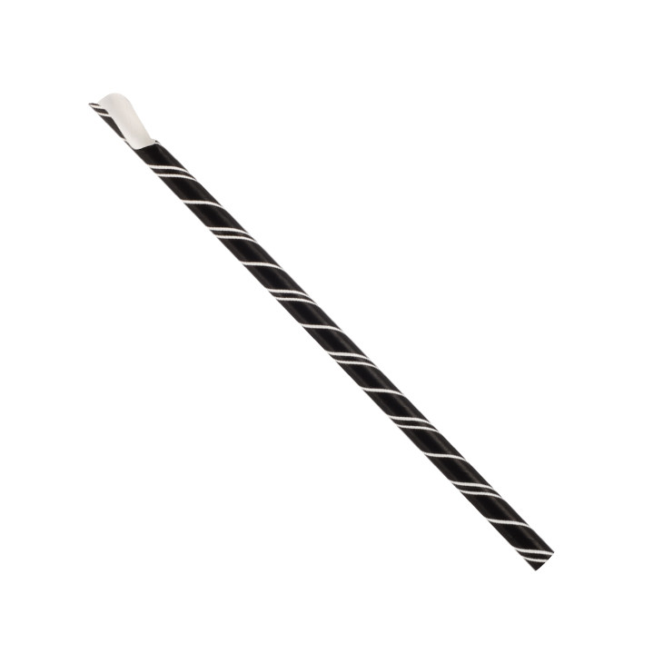 Paper Straw Straight Spoon Black Wrapped White Sleeve Ø0,8cm 21cm (100 Units) 