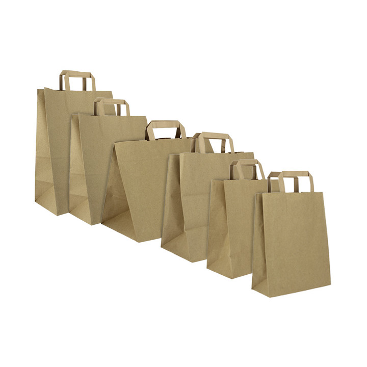 Flat Handle Kraft Paper Bags 80g/m² 26+14x29cm (50 Units)