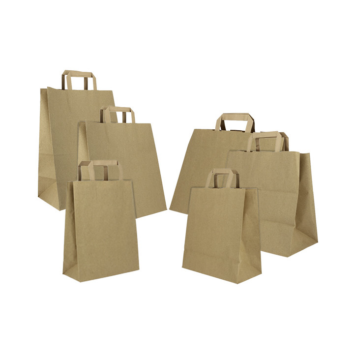 Flat Handle Kraft Paper Bags 80g/m² 28+17x29cm (250 Units)