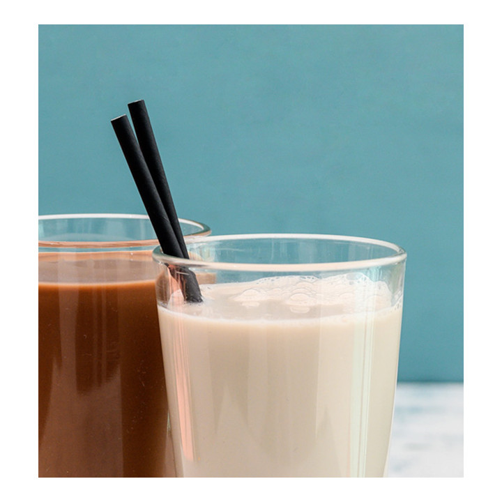 Paper Straw Straight Black Wrapped With a Kraft Sleeve Ø8mm 20cm (3.000 Units)
