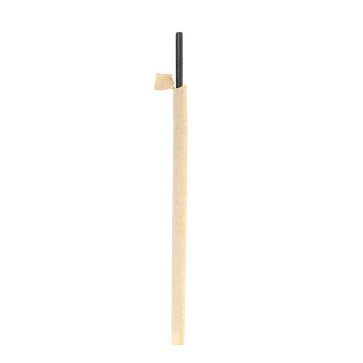 Paper Straw Straight Black Wrapped With a Kraft Sleeve Ø8mm 20cm (100 Units)