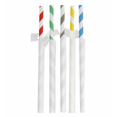 Individually wrapped coloured paper straws for drinks, hospitality and events