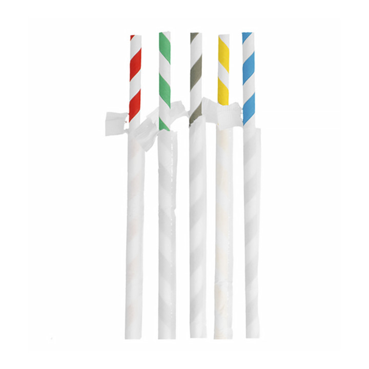 Paper Straw Straight Striped Wrapped With a Kraft Sleeve Ø8mm 23,5cm (3.000 Units)