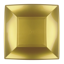Plastic Plate Flat Gold "Nice" PP 18 cm (12 Units) 