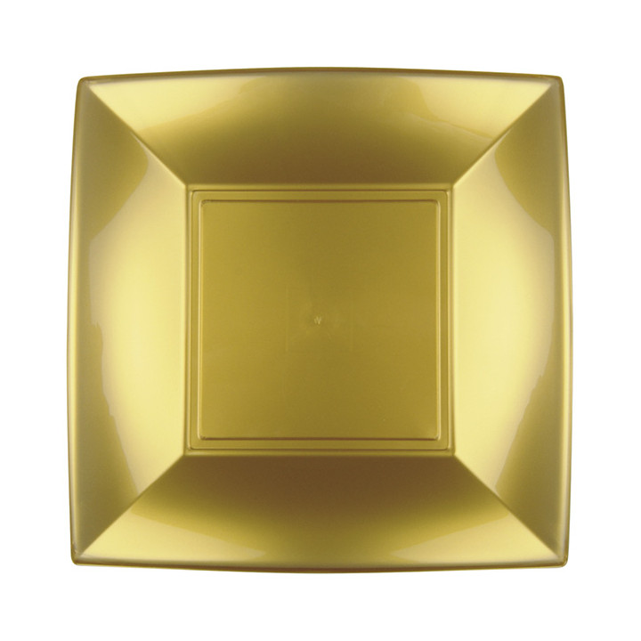 Plastic Plate Flat Gold "Nice" PP 18 cm (12 Units) 