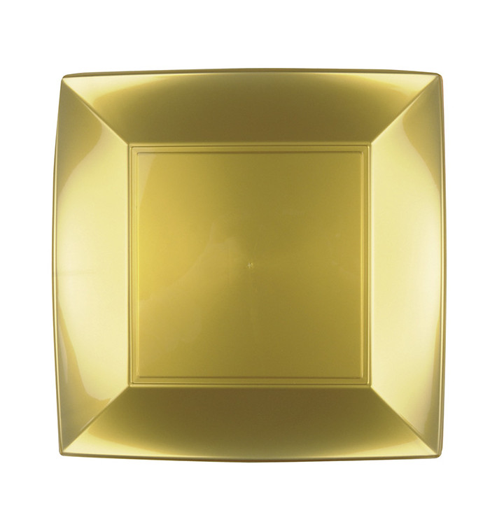 Plastic Plate Flat Gold "Nice" PP 23 cm (12 Units) 