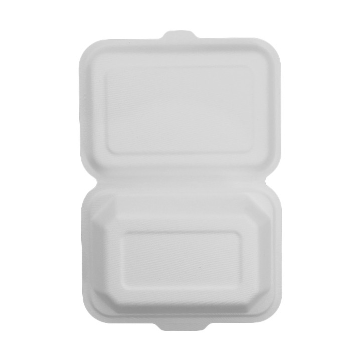 Sugarcane Hinged Container "Menu Box" White 13,6x18,2x6,4cm (300 Units)