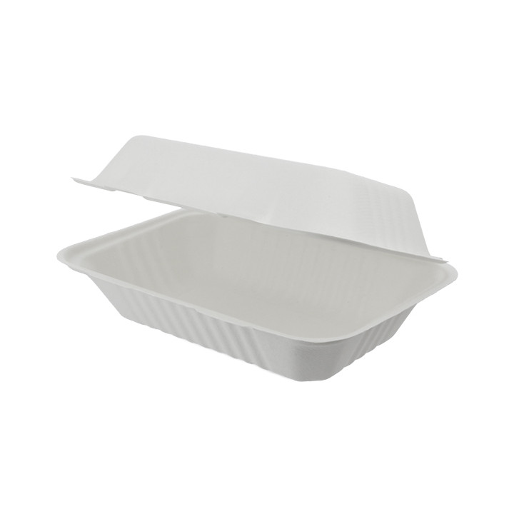 Sugarcane Hinged Container "Menu Box" White 15x22x5cm (50 Units) 