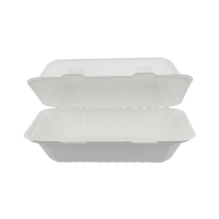 Sugarcane Hinged Container "Menu Box" White 15x22x5cm (50 Units) 