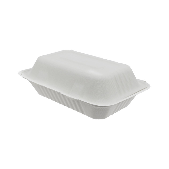 Sugarcane Hinged Container "Menu Box" White 15x22x5cm (50 Units) 