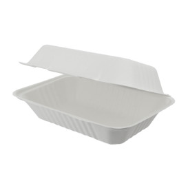 Sugarcane Hinged Container "Menu Box" White 15x22x5cm (300 Units)