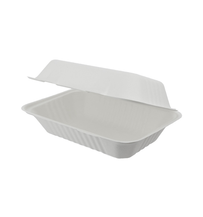 Sugarcane Hinged Container "Menu Box" White 15x22x5cm (300 Units)