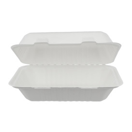 Sugarcane Hinged Container "Menu Box" White 15x22x5cm (300 Units)