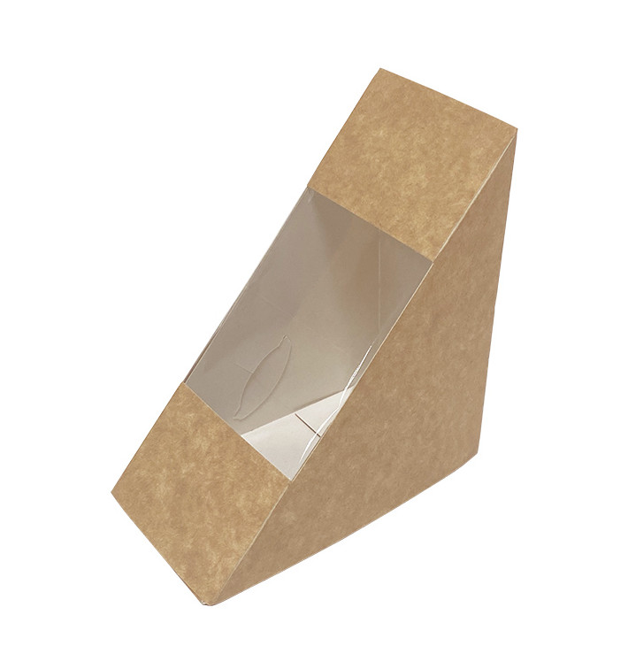 Paper Take-Out Container with Window Kraft Double Sandwich 12,5x6,5x12,5cm (500 Units)