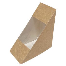 Paper Take-Out Container with Window Kraft Double Sandwich 12,5x6,5x12,5cm (50 Units)