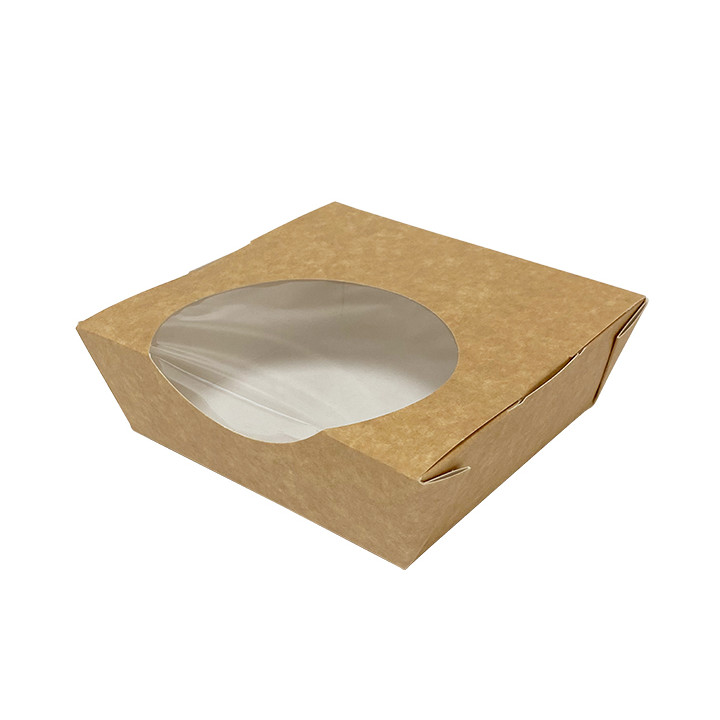 Kraft Cardboard Salad Bowl with Window 500ml (250 Units)