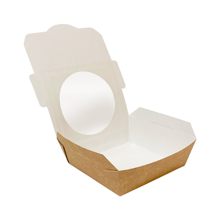 Kraft Cardboard Salad Bowl with Window 500ml (250 Units)