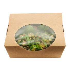 Kraft Cardboard Salad Bowl with Window 500ml (250 Units)