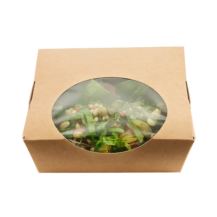 Kraft Cardboard Salad Bowl with Window 500ml (250 Units)