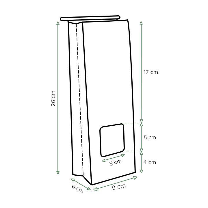 Paper Bag without Handle Kraft and Window 9+6x26cm (1000 Uds)