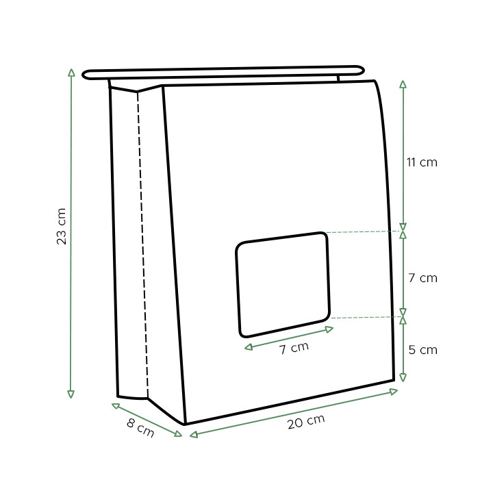 Paper Bag without Handle Kraft and Window 20+8x23cm (500 Uds)