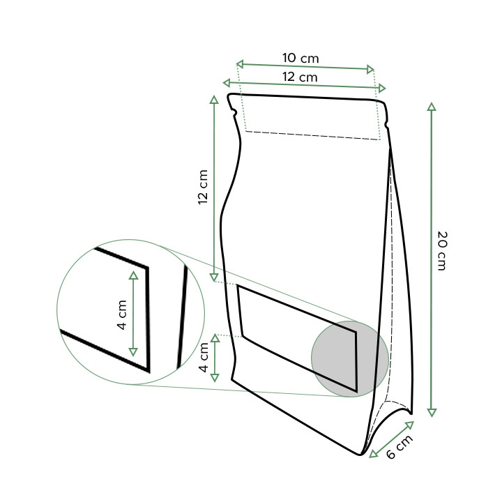 Paper StandUp Kraft with self closing and Window 12+6x20cm (1000 Units)