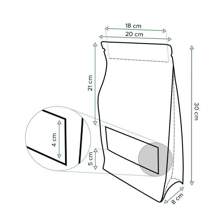 Paper StandUp Kraft with self closing and Window 20+8x30cm (500 Units)