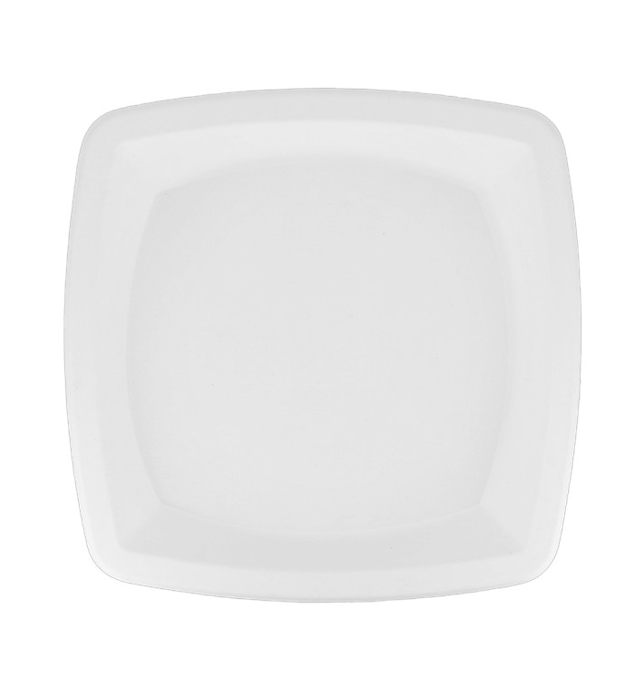 Sugarcane Plate Square shape White 25 cm (500 Units)