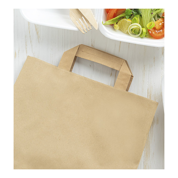 Flat Handle Kraft Paper Bags 80g/m² 32+16x35cm (250 Units)