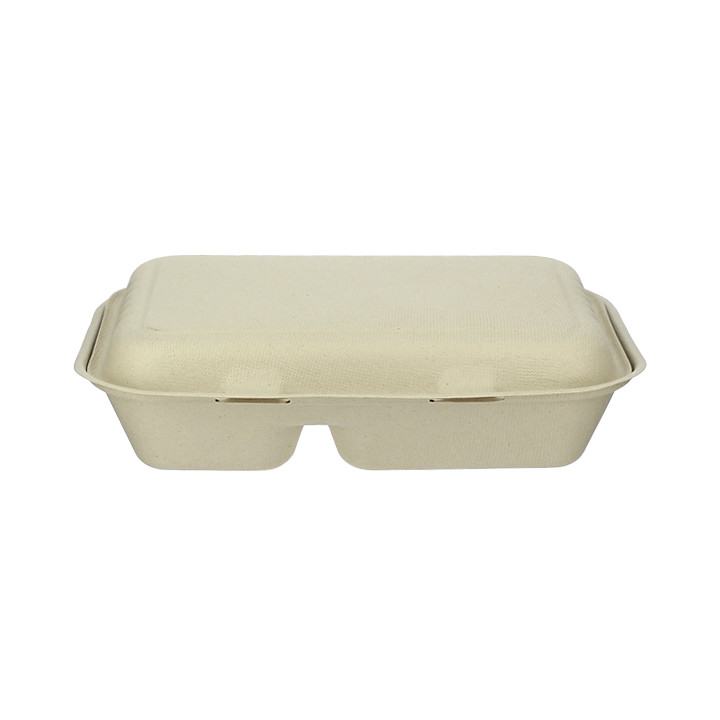 Sugarcane Hinged Container "Menu Box" 2 Compartments 22,5x16,5x6,4cm (500 Units)