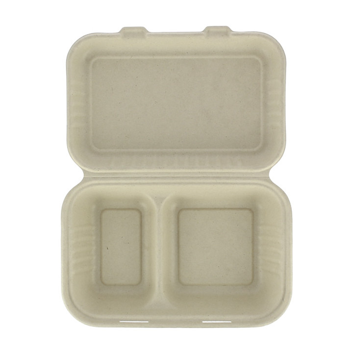 Sugarcane Hinged Container "Menu Box" 2 Compartments 22,5x16,5x6,4cm (500 Units)