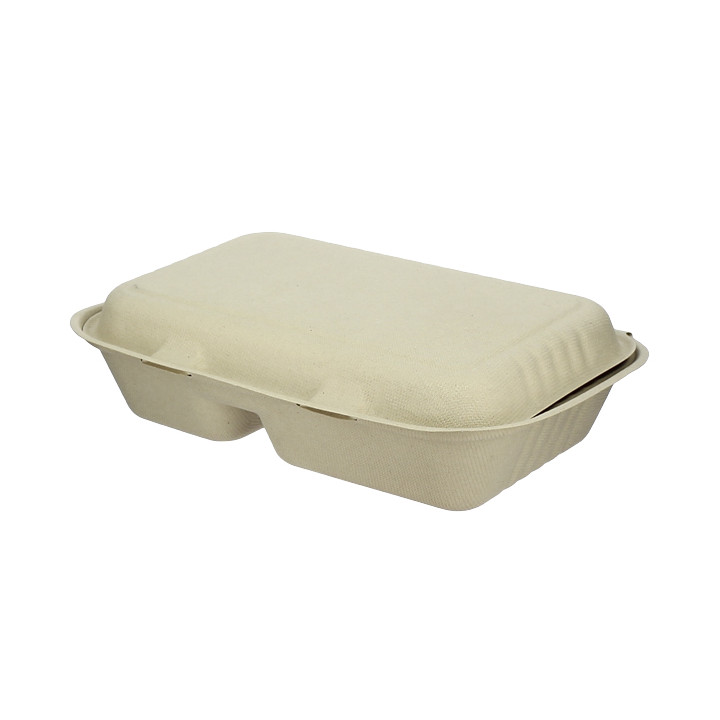 Sugarcane Hinged Container "Menu Box" 2 Compartments 22,5x16,5x6,4cm (50 Units) 