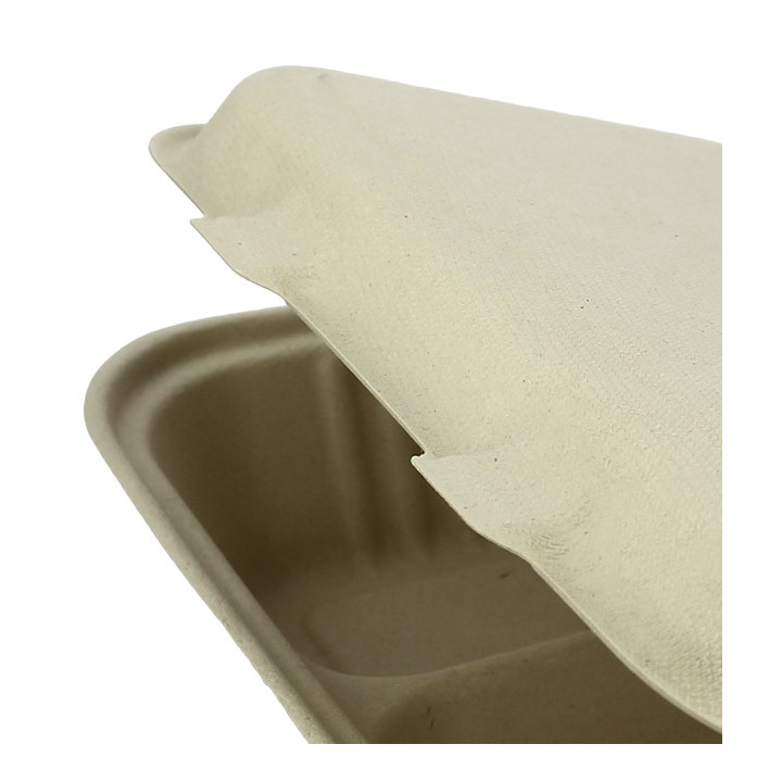 Sugarcane Hinged Container "Menu Box" 2 Compartments 22,5x16,5x6,4cm (50 Units) 