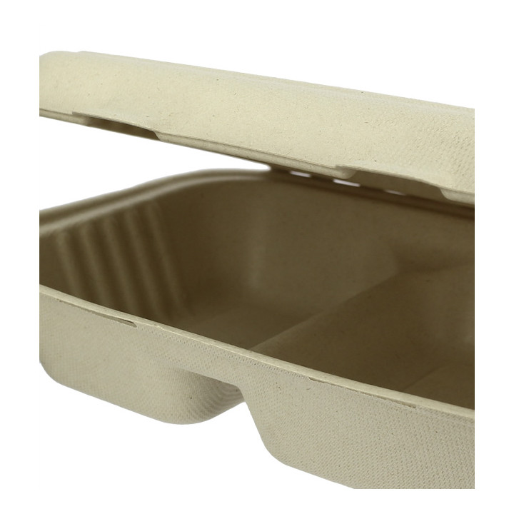 Sugarcane Hinged Container "Menu Box" 2 Compartments 22,5x16,5x6,4cm (50 Units) 
