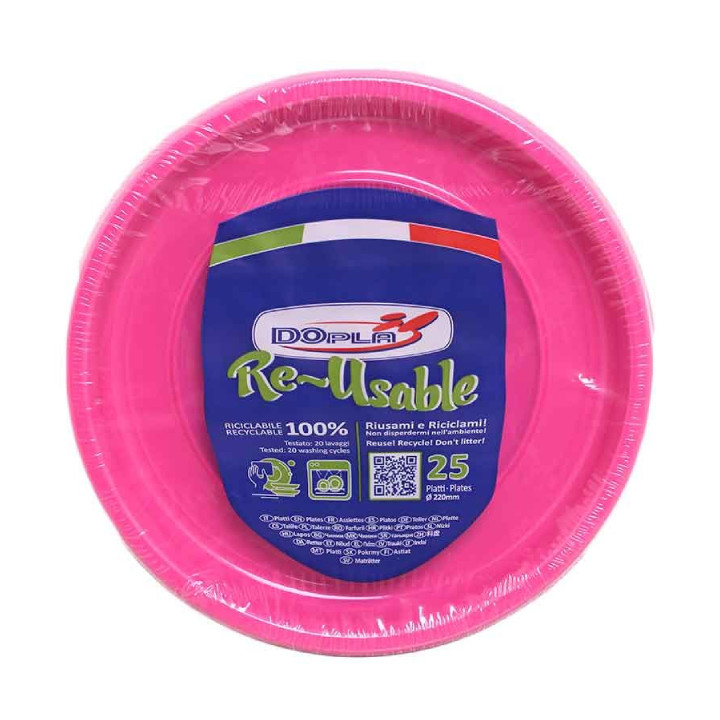 Reusable Plate Flat Economic PS Fuchsia Ø22cm (200 Units)