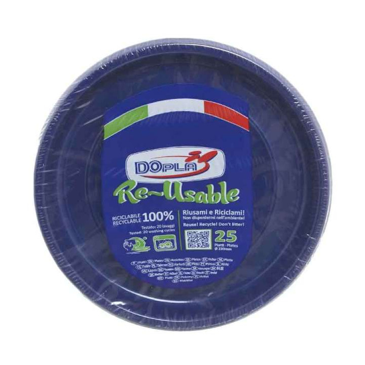 Reusable Plate Flat Economic PS Dark Blue Ø22cm (200 Units)
