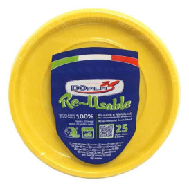 Reusable Plate Flat Economic PS Yellow Ø22cm (200 Units)