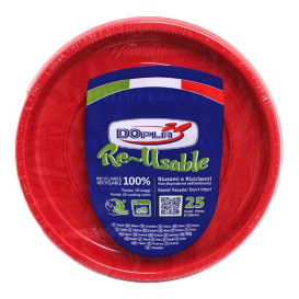 Reusable Plate Deep Economic PS Red Ø22cm (25 Units) 