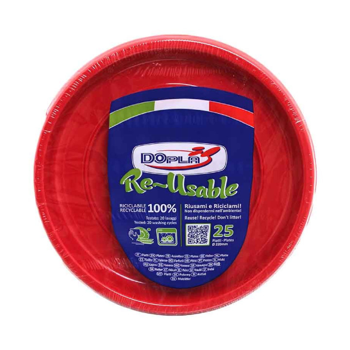 Reusable Plate Deep Economic PS Red Ø22cm (25 Units) 